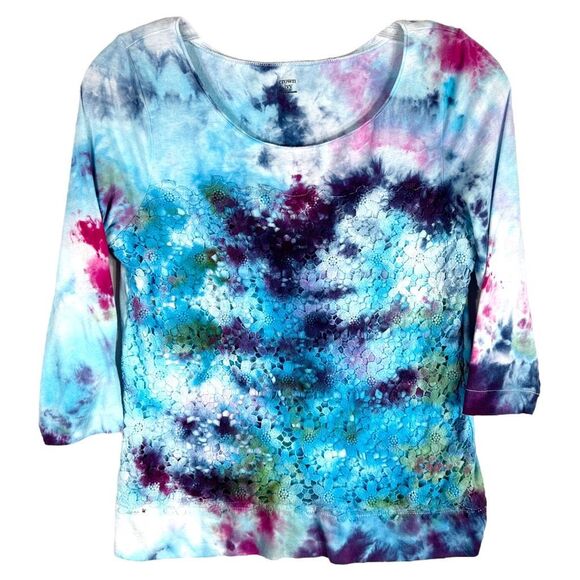 Crown Ivy Small Top Garden Glow Tie Dye Handmade Blue‎ Purple Pink Lace 1521 - Picture 12 of 12